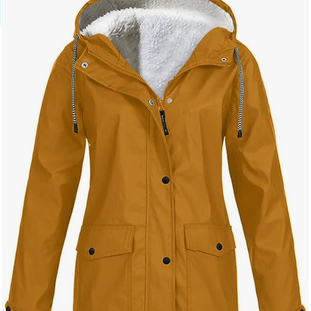 FAVIPT Fleece Lined Raincoat For Women Waterproof With Hood Lightweight Jacket